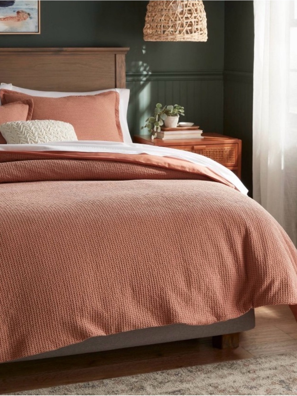 Twin/Twin Extra Long Washed Waffle Weave Duvet Cover and Sham Set Light Pink